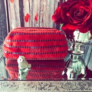 Juicy Couture Red Velvet Sequin Cosmetic Bag Y2K Bohemian Classic Vibrant Luxe